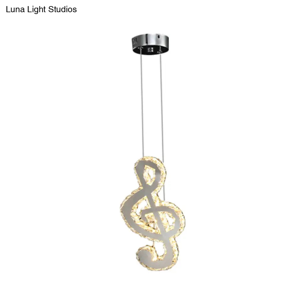 Musical Note Led Pendant Light - Stylish Stainless Steel Crystal Mini Lamp