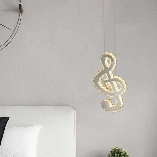 Led Music Note Pendant Light - Contemporary Stainless-Steel Clear Cut Crystal Mini Hanging Lamp / A