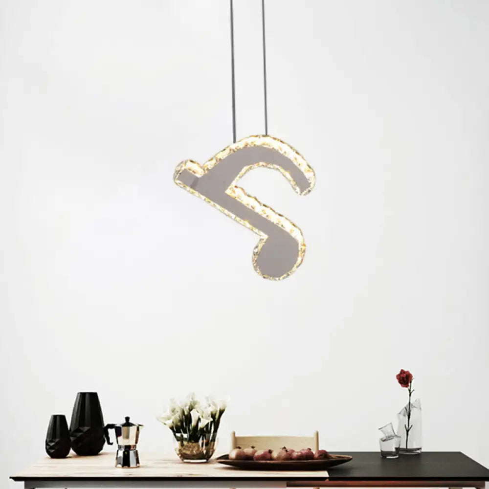 Led Music Note Pendant Light - Contemporary Stainless-Steel Clear Cut Crystal Mini Hanging Lamp / C