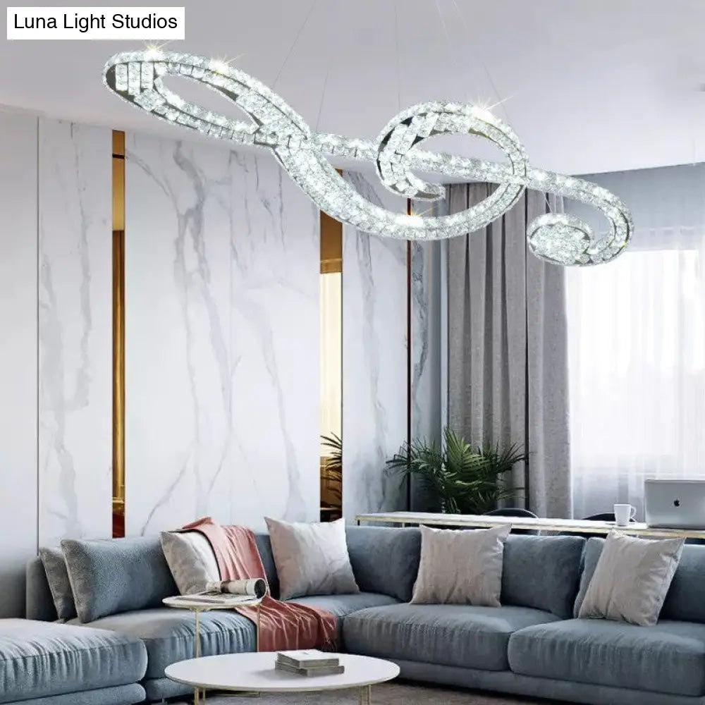 Musical Note Led Chandelier: Modern Crystal Block Suspension Light For Restaurants