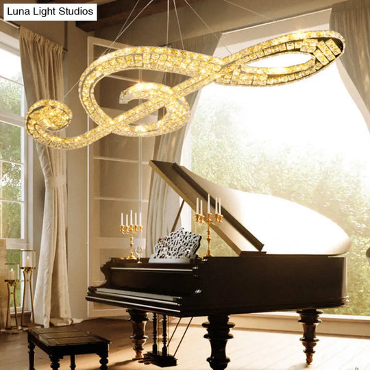 Musical Note Led Chandelier: Modern Crystal Block Suspension Light For Restaurants Stainless-Steel /