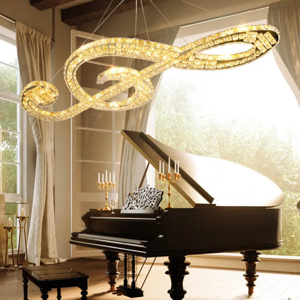 Led Musical Note Chandelier - Modern Crystal Suspension Light For Restaurants Stainless-Steel /
