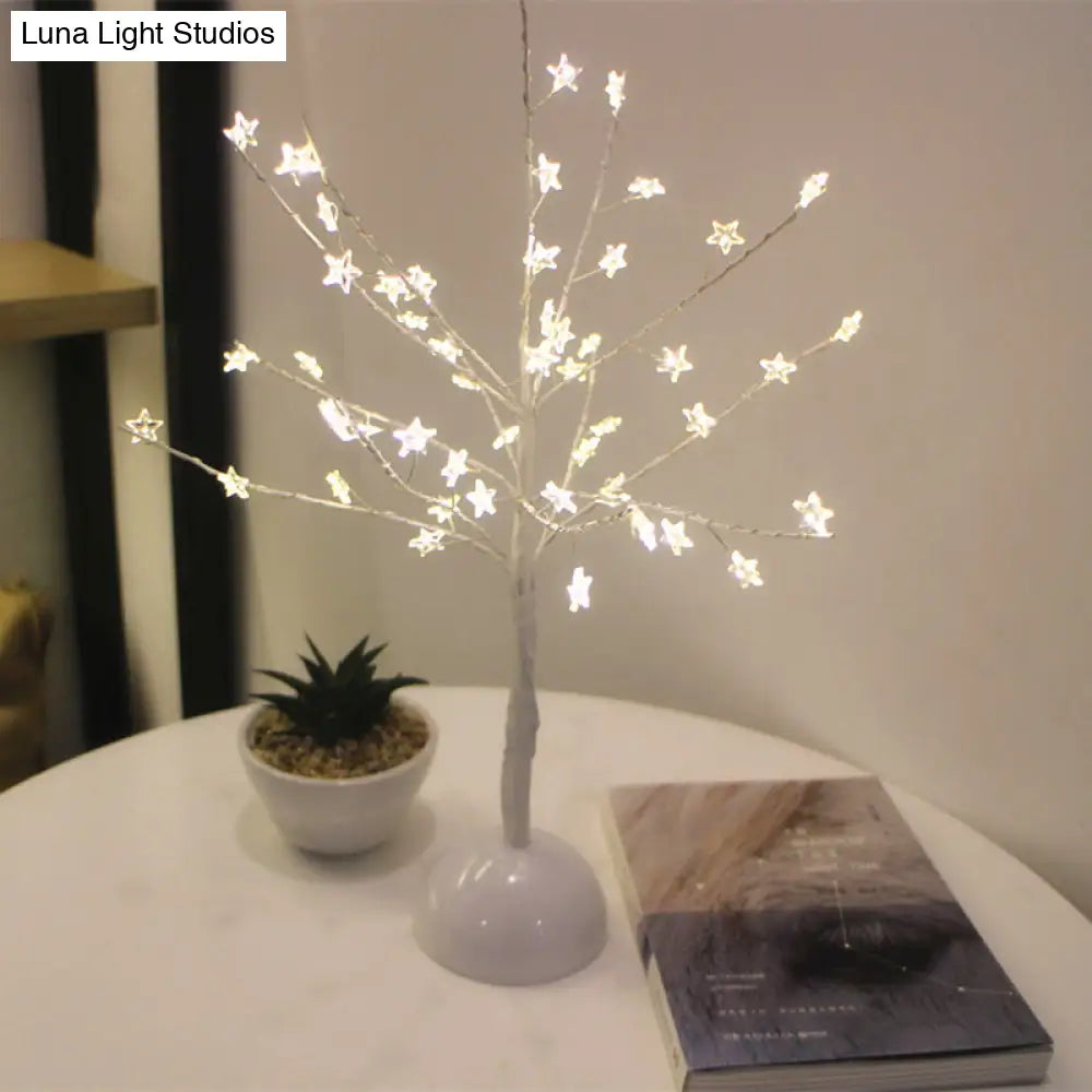 Led Nightstand Lamp: Branch Bedroom Battery Table Lamp For Kids - Plastic Art Decor