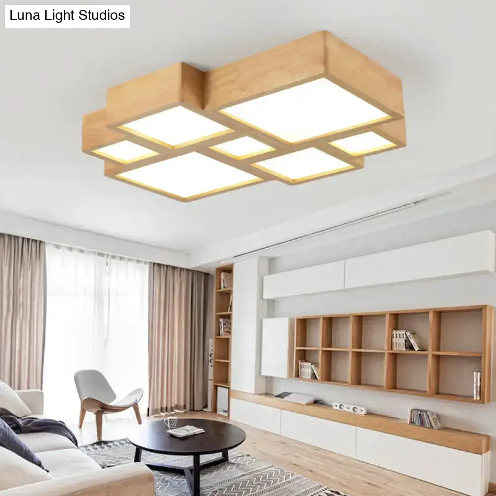 Led Nordic Wooden Flush Mount Ceiling Light In Beige