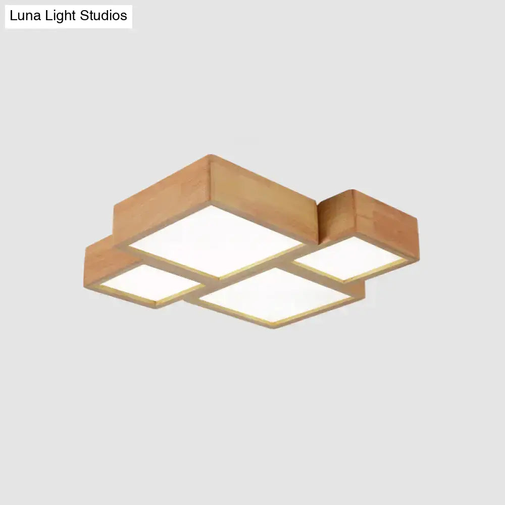 Led Nordic Wooden Flush Mount Ceiling Light In Beige