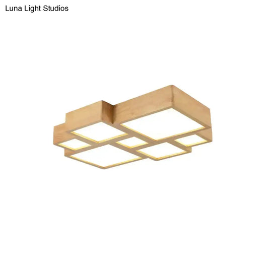 Led Nordic Wooden Flush Mount Ceiling Light In Beige