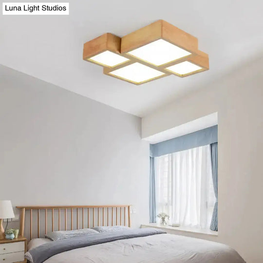 Led Nordic Wooden Flush Mount Ceiling Light In Beige