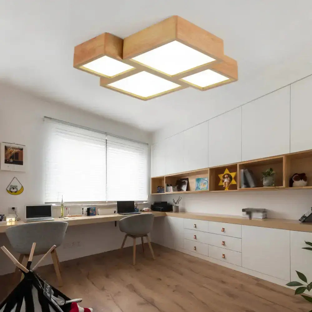 Led Nordic Wooden Flush Mount Ceiling Light In Beige Wood / Small Natural