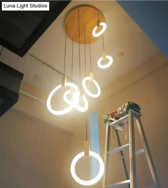 Led Nordic Wooden Iron Acryl Rings Diy Lamp Light.pendant Lights.pendant Lamp.pendant Light For