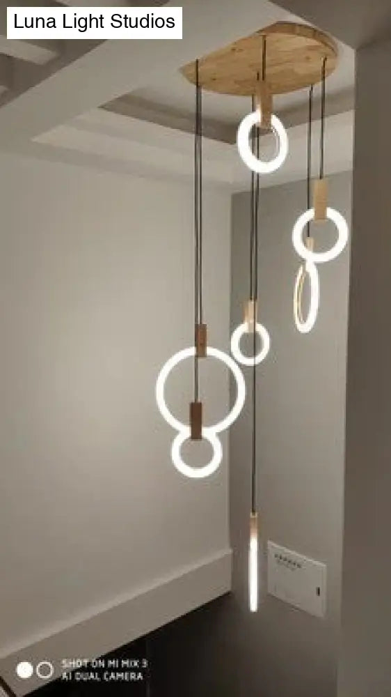 Led Nordic Wooden Iron Acryl Rings Diy Lamp Light.pendant Lights.pendant Lamp.pendant Light For