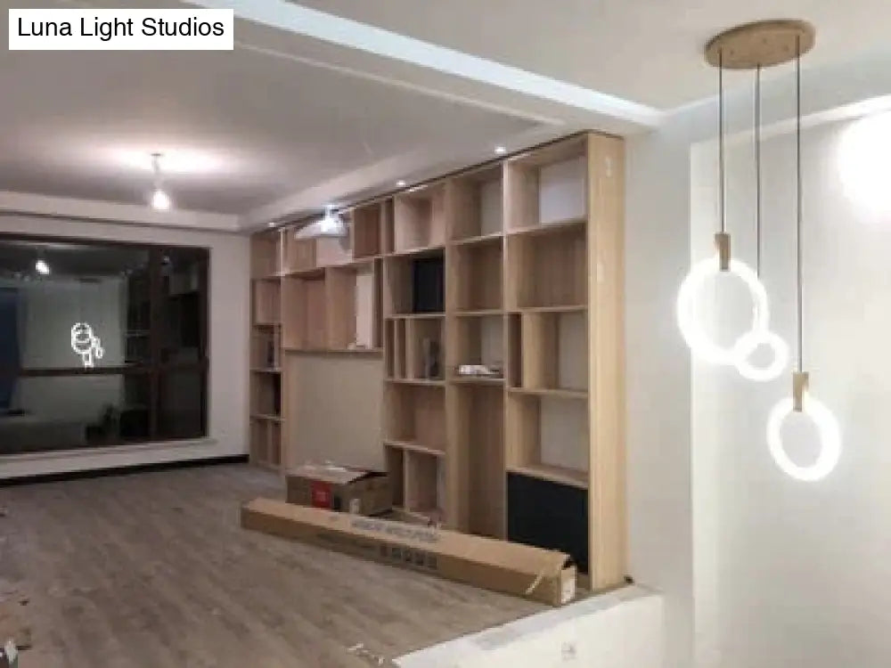 Led Nordic Wooden Iron Acryl Rings Diy Lamp Light.pendant Lights.pendant Lamp.pendant Light For