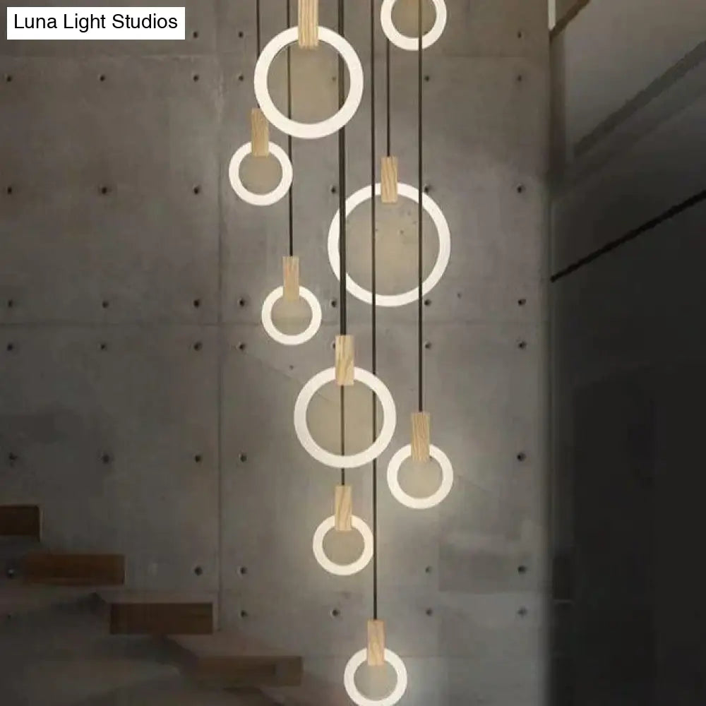 Led Nordic Wooden Iron Acryl Rings Diy Lamp Light.pendant Lights.pendant Lamp.pendant Light For