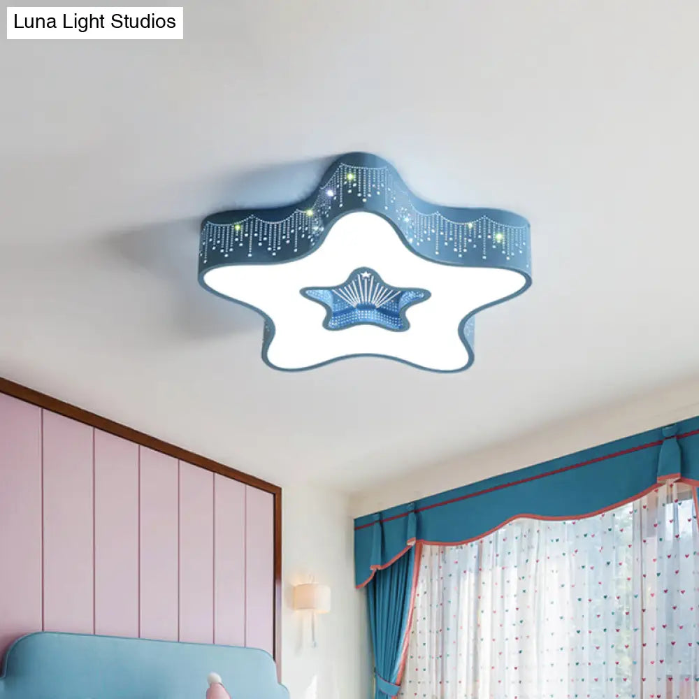 Led Nursery Ceiling Flush Light - Macaroon Pentagram Design In White/Pink/Blue