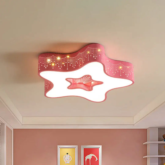 Led Nursery Ceiling Flush Light - Macaroon Pentagram Design In White/Pink/Blue Pink