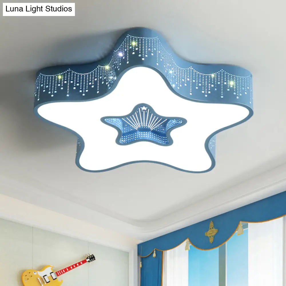 Led Nursery Ceiling Flush Light - Macaroon Pentagram Design In White/Pink/Blue