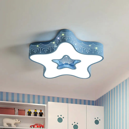 Led Nursery Ceiling Flush Light - Macaroon Pentagram Design In White/Pink/Blue Blue