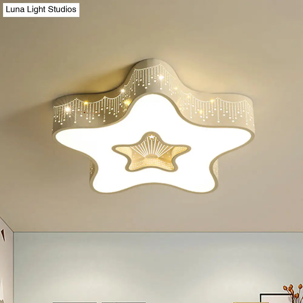 Led Nursery Ceiling Flush Light - Macaroon Pentagram Design In White/Pink/Blue