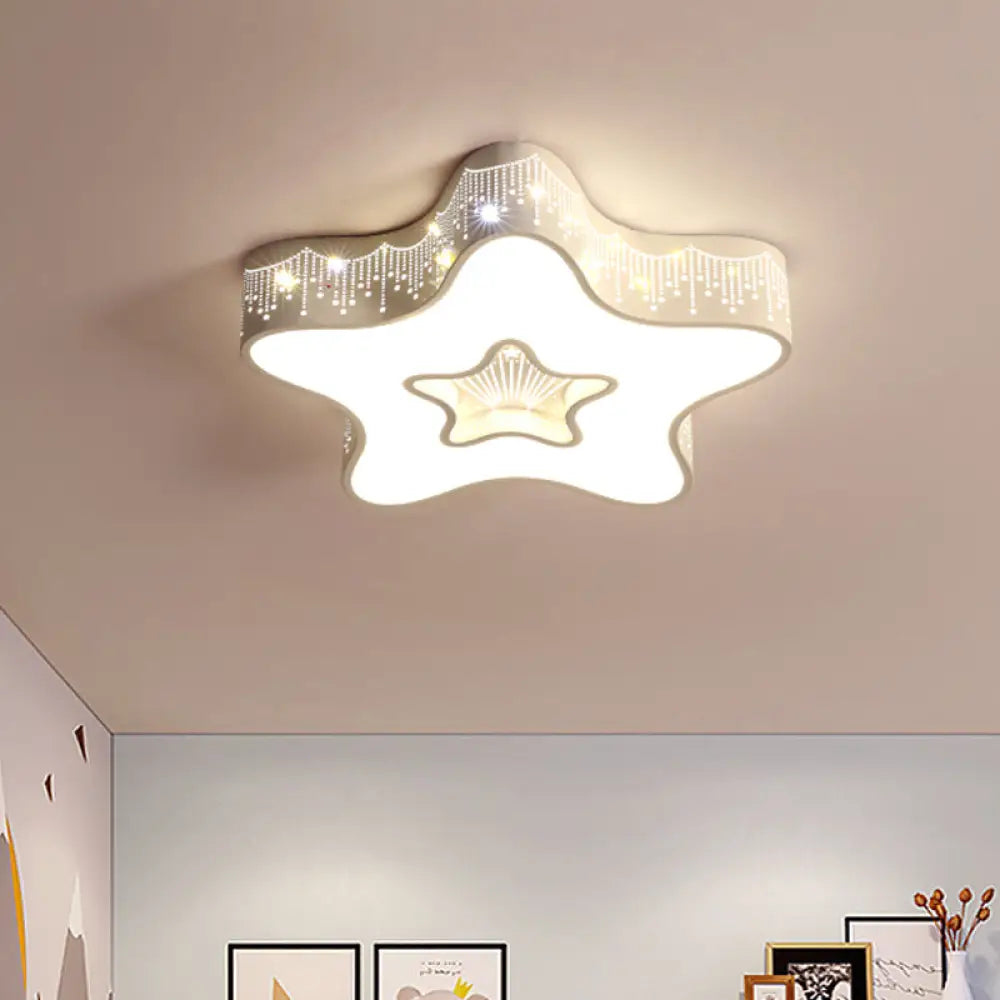 Led Nursery Ceiling Flush Light - Macaroon Pentagram Design In White/Pink/Blue White