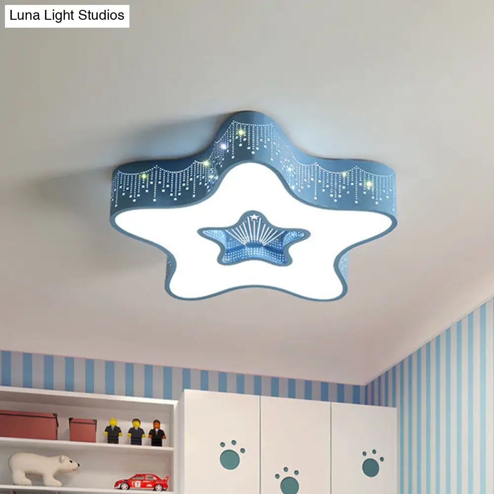 Led Nursery Ceiling Flush Light - Macaroon Pentagram Design In White/Pink/Blue Blue