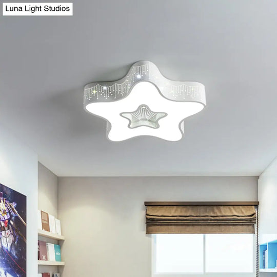 Led Nursery Ceiling Flush Light - Macaroon Pentagram Design In White/Pink/Blue