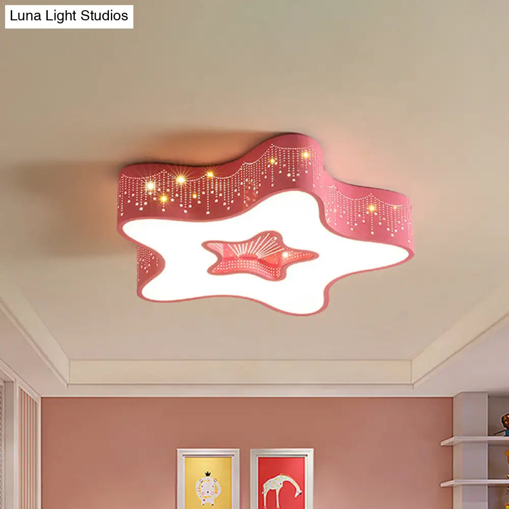 Led Nursery Ceiling Flush Light - Macaroon Pentagram Design In White/Pink/Blue Pink