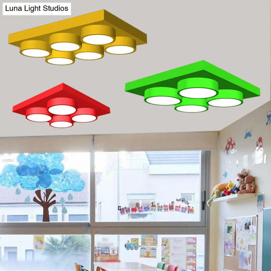 Led Nursery Ceiling Lamp - Kids Building Block Flush Mount Fixture Metal 16/19.5/23.5 Red/Green