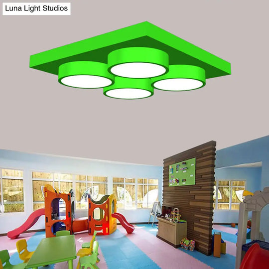 Led Nursery Ceiling Lamp - Kids Building Block Flush Mount Fixture Metal 16/19.5/23.5 Red/Green