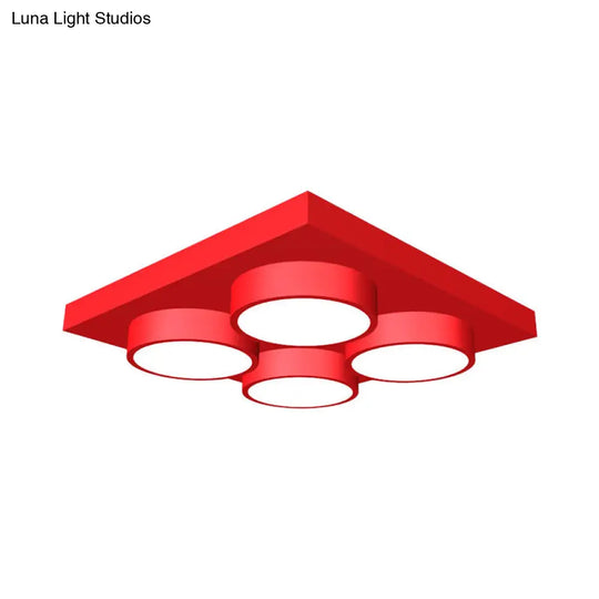 Led Nursery Ceiling Lamp - Kids Building Block Flush Mount Fixture Metal 16/19.5/23.5 Red/Green