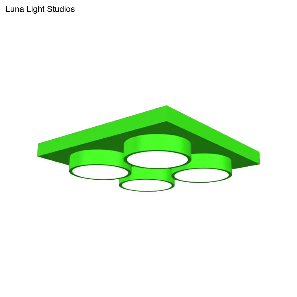 Led Nursery Ceiling Lamp - Kids Building Block Flush Mount Fixture Metal 16/19.5/23.5 Red/Green