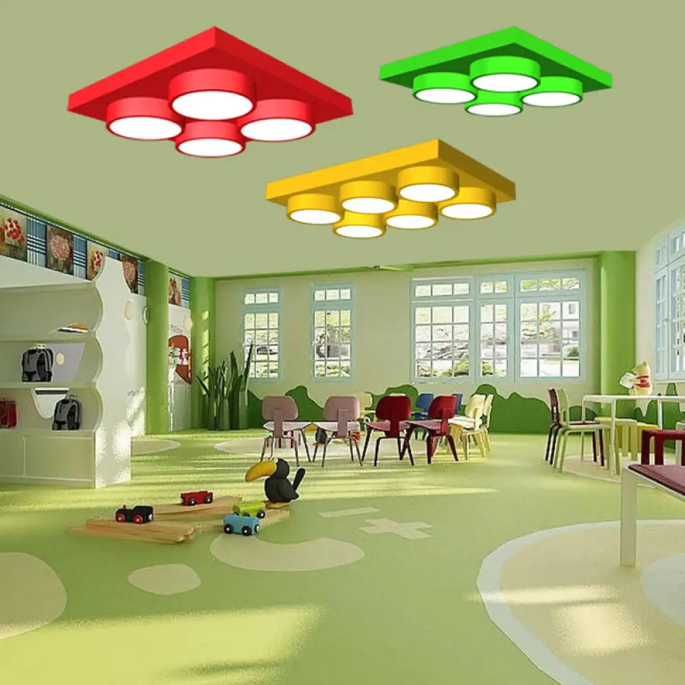 Led Nursery Ceiling Lamp - Kids Building Block Flush Mount Fixture Metal 16’/19.5’/23.5’