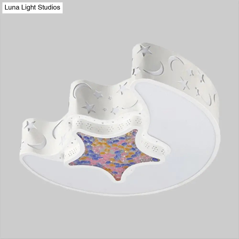 Led Nursery Flush Mount Fixture - Star And Moon Acrylic Shade Warm/White Light Simple