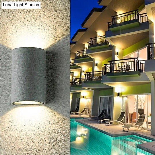 Led Outdoor Wall Washer Light In Black/Gray With Half-Cylinder Aluminum Shade - Warm/White Lighting