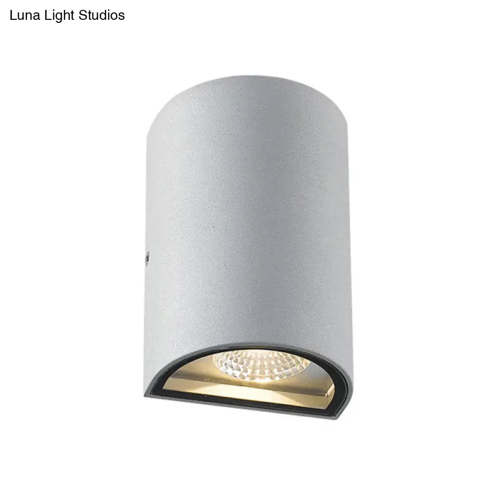 Led Outdoor Wall Washer Light In Black/Gray With Half-Cylinder Aluminum Shade - Warm/White Lighting