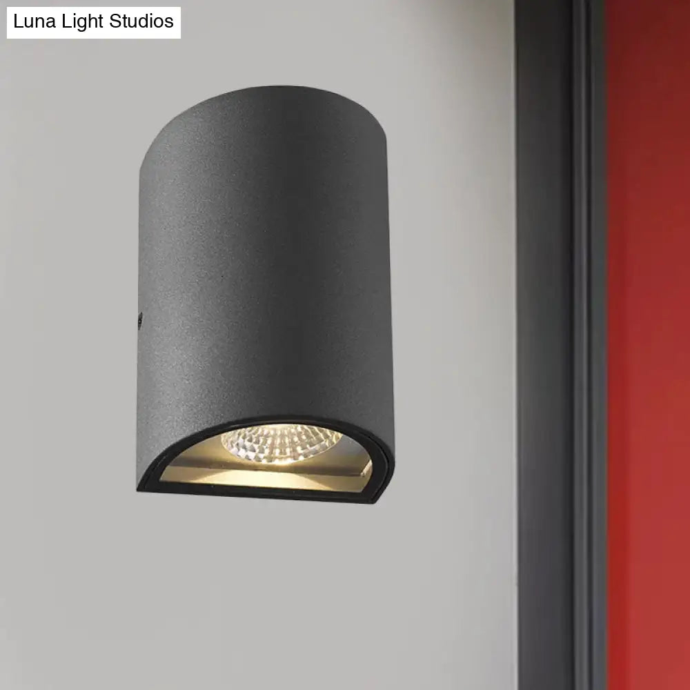 Led Outdoor Wall Washer Light In Black/Gray With Half-Cylinder Aluminum Shade - Warm/White Lighting