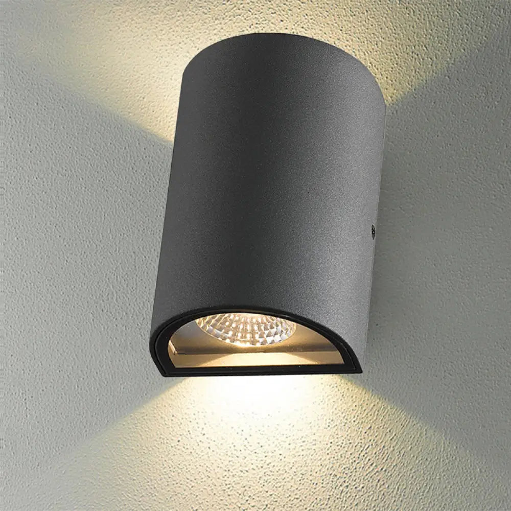 Led Outdoor Wall Washer Light In Black/Gray With Half-Cylinder Aluminum Shade - Warm/White Lighting