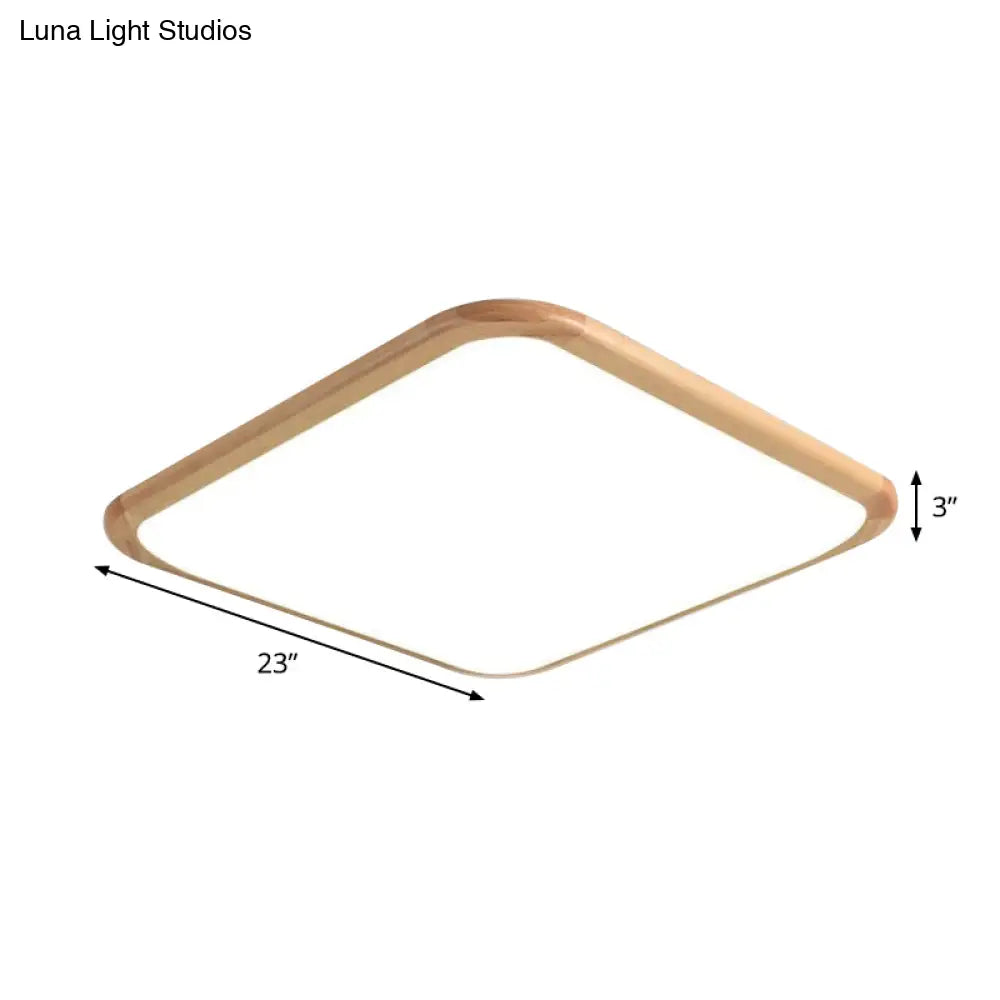 Led Parlor Ceiling Lamp Simple Beige Flush Mount Fixture With Wood Shade In Warm/White Light