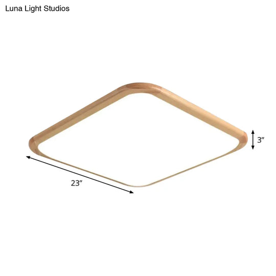 Led Parlor Ceiling Lamp Simple Beige Flush Mount Fixture With Wood Shade In Warm/White Light