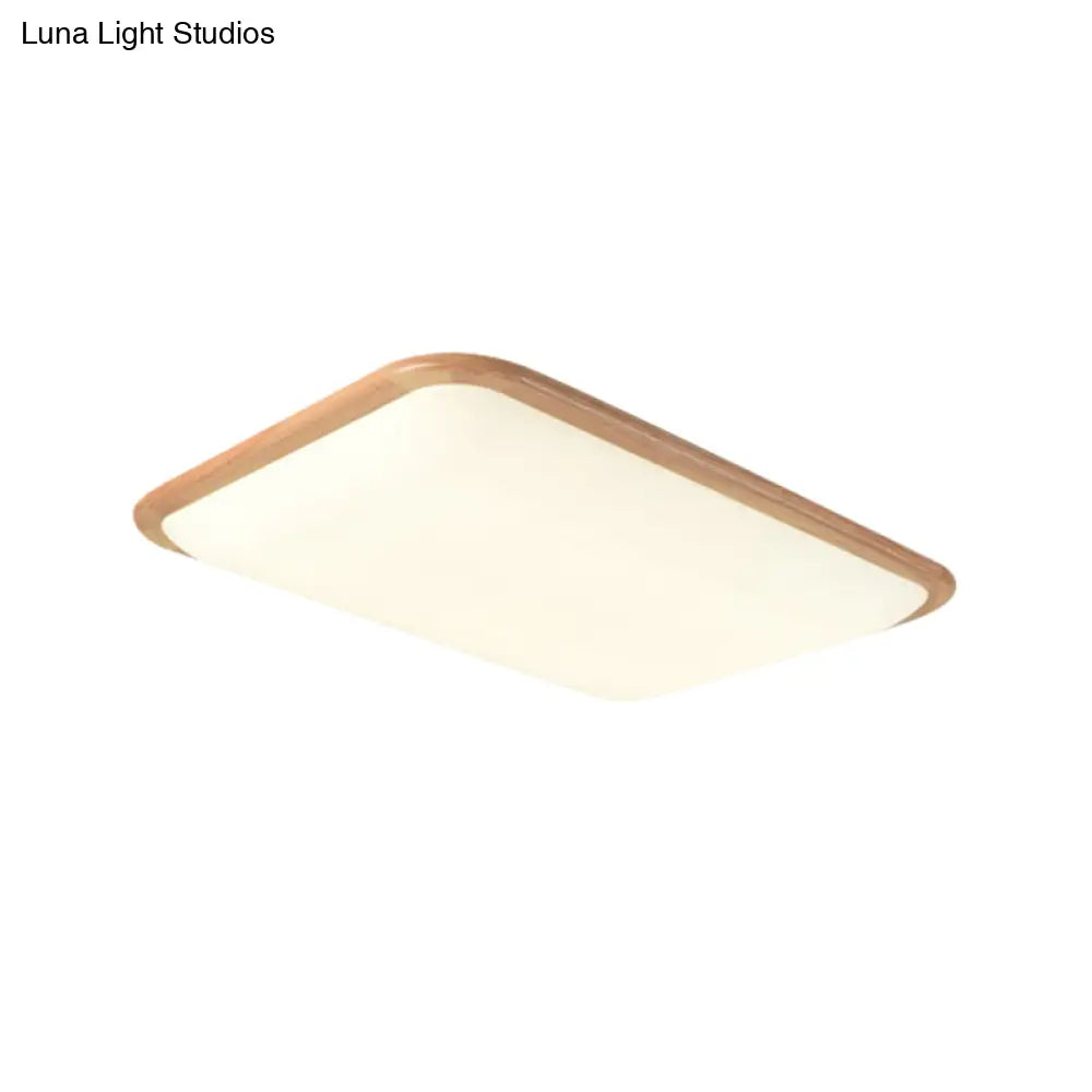 Led Parlor Ceiling Lamp Simple Beige Flush Mount Fixture With Wood Shade In Warm/White Light