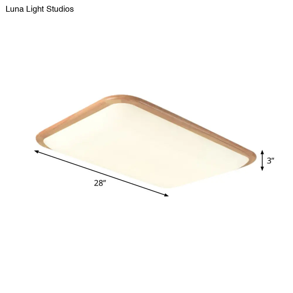 Led Parlor Ceiling Lamp Simple Beige Flush Mount Fixture With Wood Shade In Warm/White Light