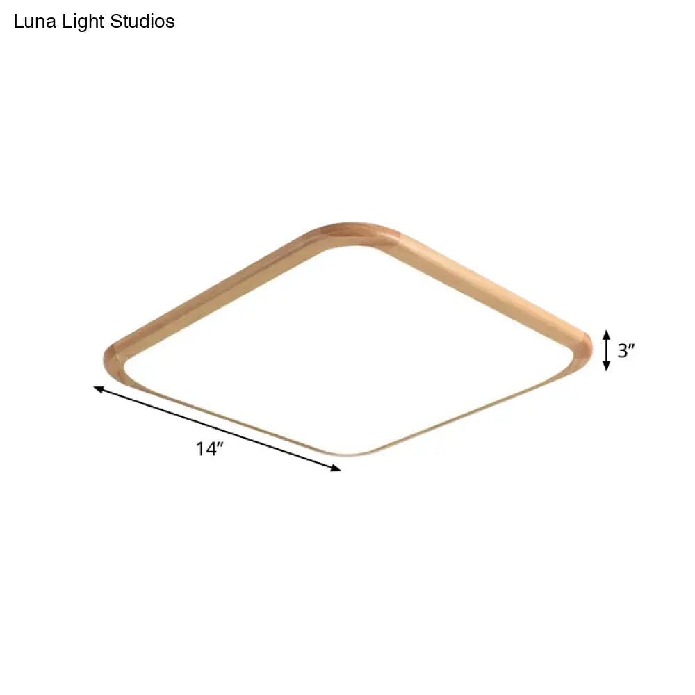 Led Parlor Ceiling Lamp Simple Beige Flush Mount Fixture With Wood Shade In Warm/White Light