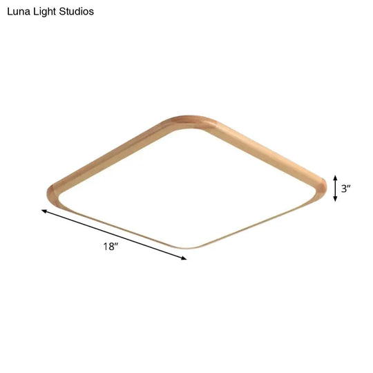 Led Parlor Ceiling Lamp Simple Beige Flush Mount Fixture With Wood Shade In Warm/White Light