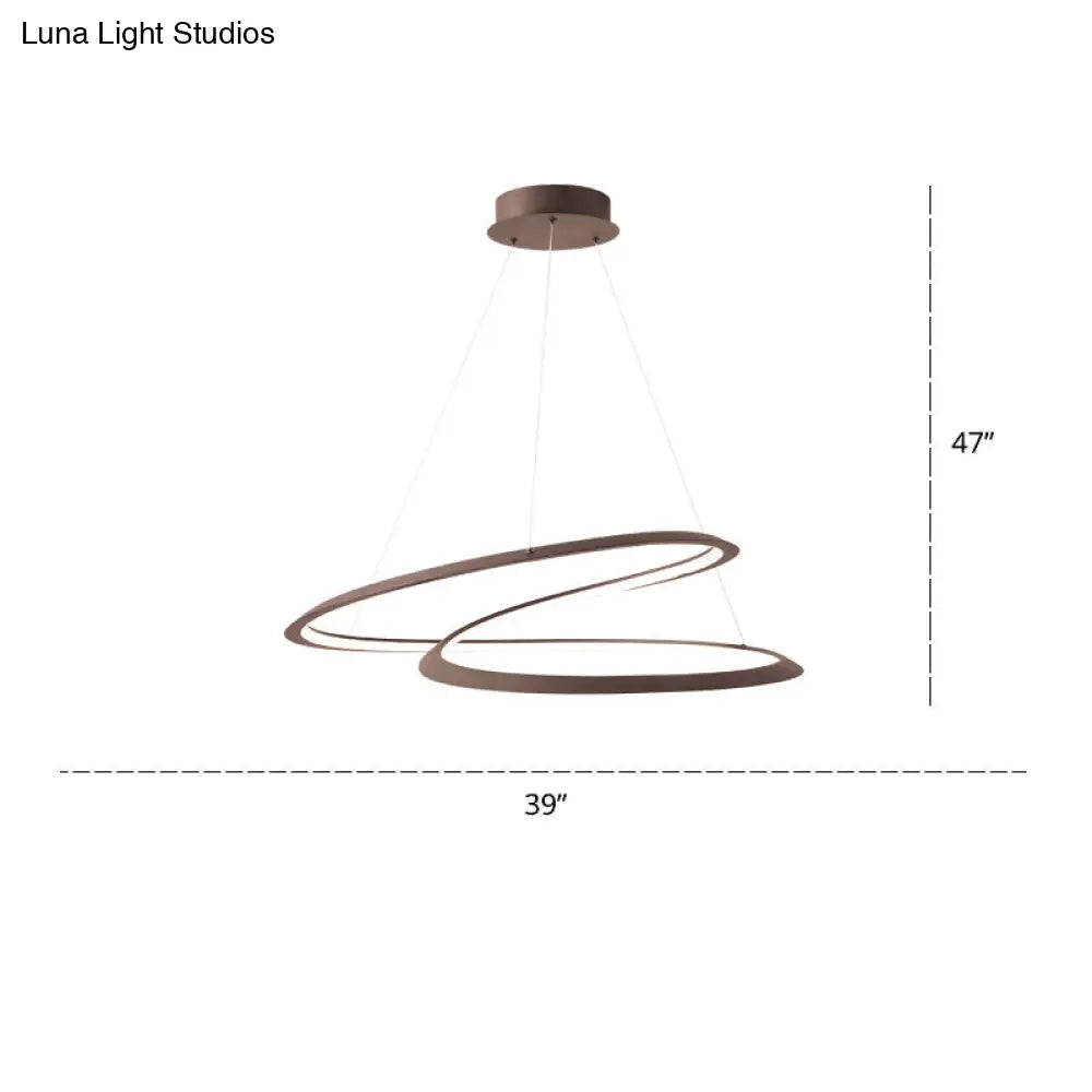 Minimalist Led Chandelier Pendant Light For Living Room With Twisted Aluminum Shade Coffee / 39.5