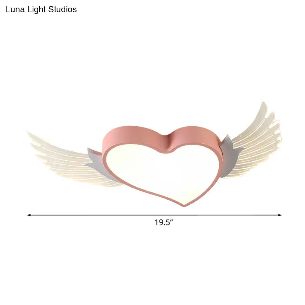 Led Pink Heart And Wing Flushmount Nordic Metallic Ceiling Light