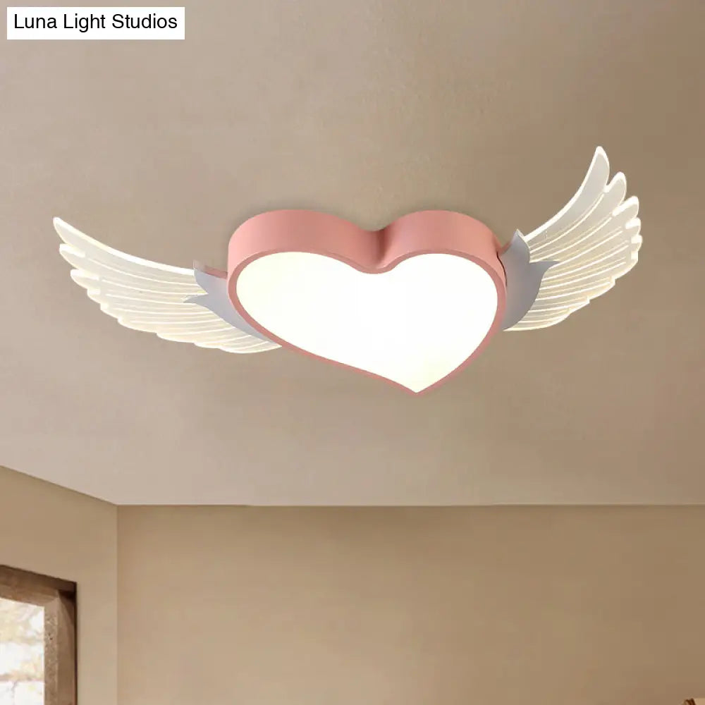 Led Pink Heart And Wing Flushmount Nordic Metallic Ceiling Light