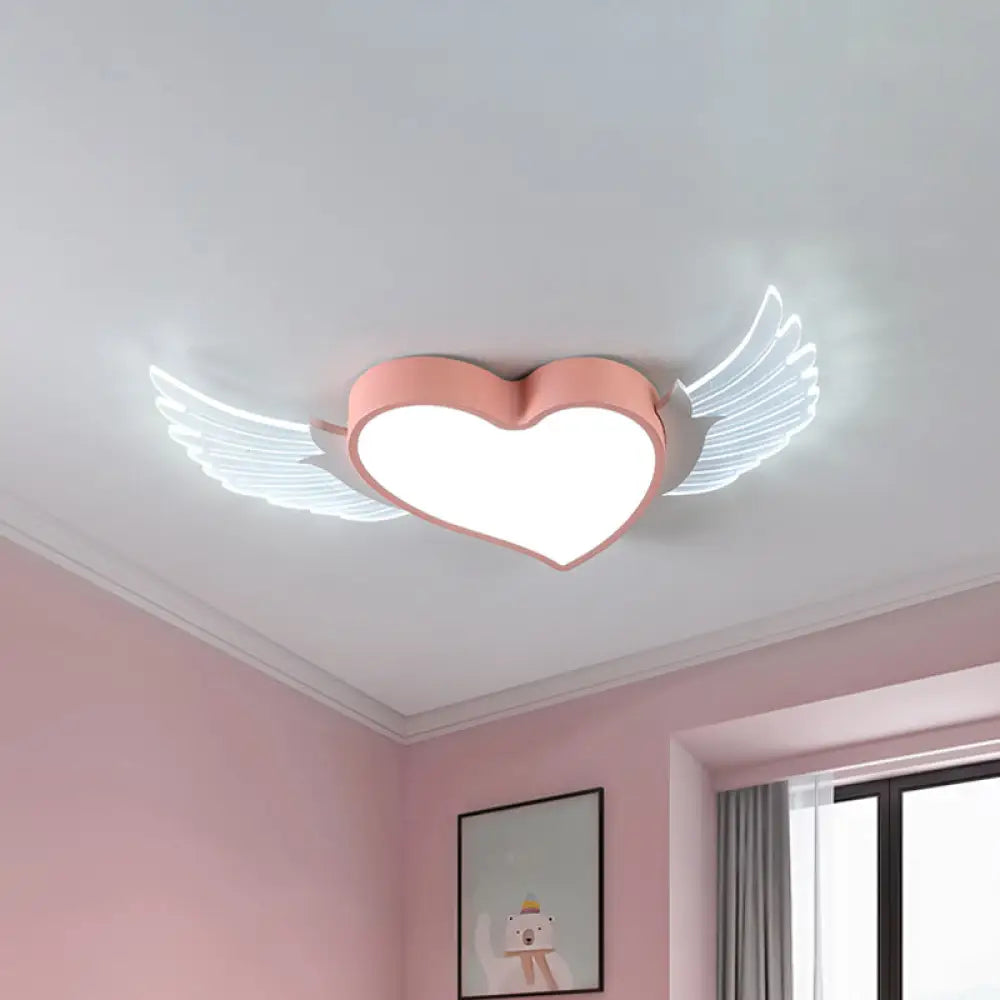 Led Pink Heart And Wing Flushmount Nordic Metallic Ceiling Light