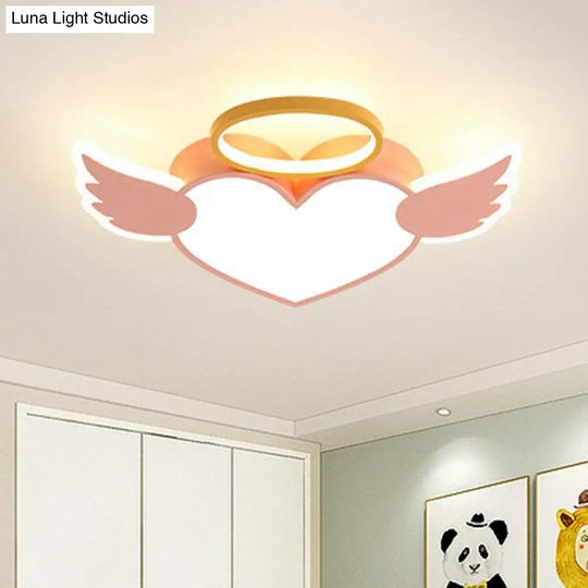 Led Pink Love Wings Ceiling Lamp With Acrylic Shade - Cartoon Flush Mount Lighting / 19.5 Warm