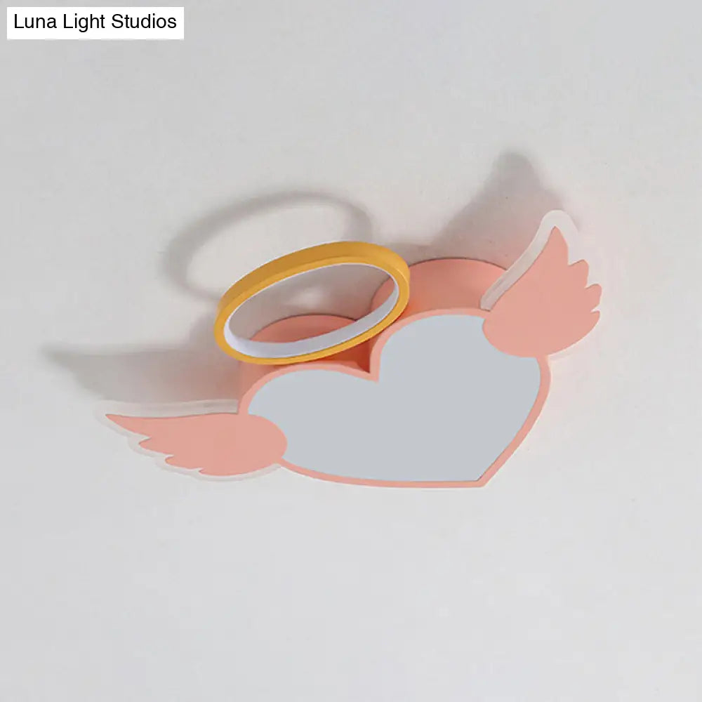 Led Pink Love Wings Ceiling Lamp With Acrylic Shade - Cartoon Flush Mount Lighting