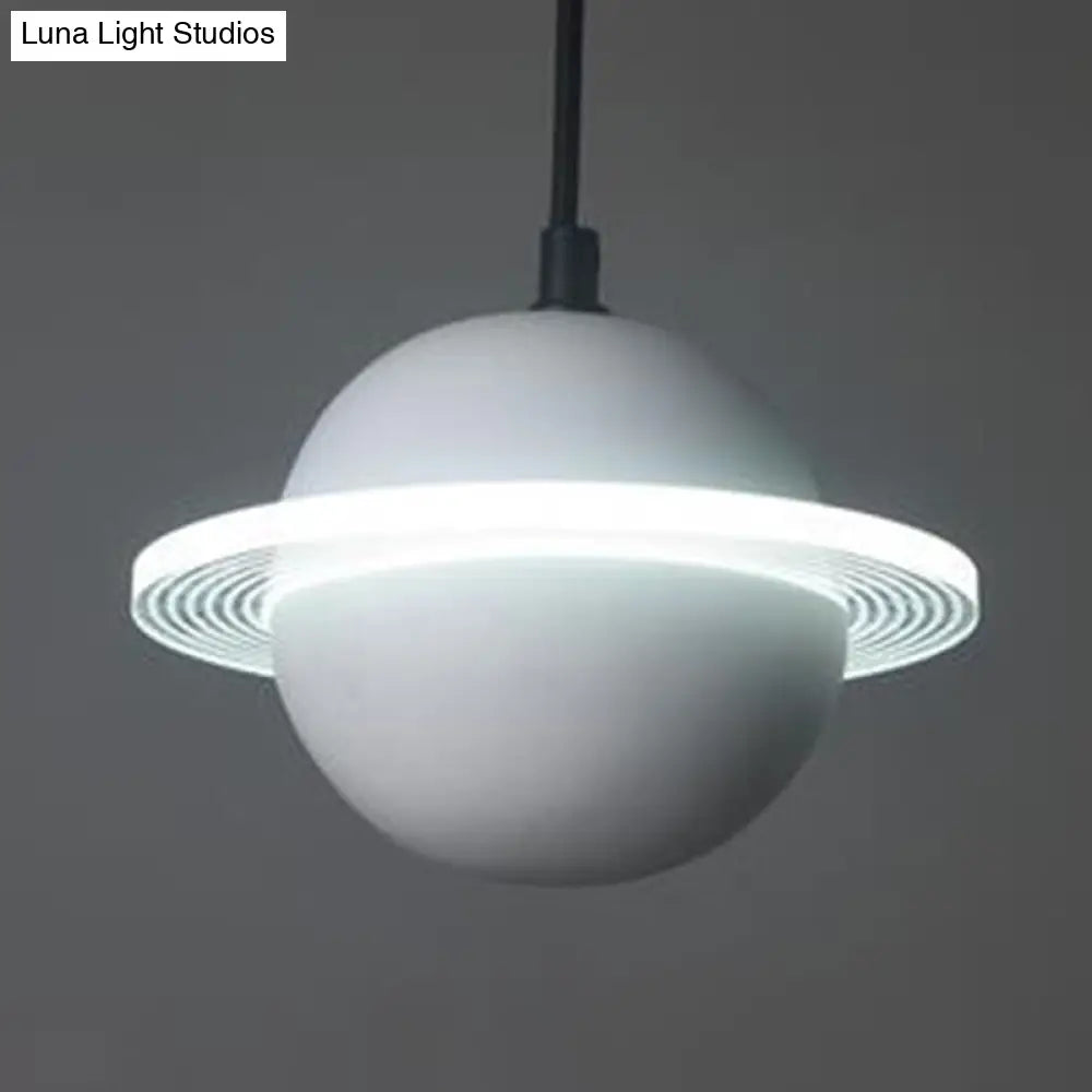 Led Planet Shaped Cement Hanging Lamp: Stylish Single-Bulb Pendant Light For Bedroom