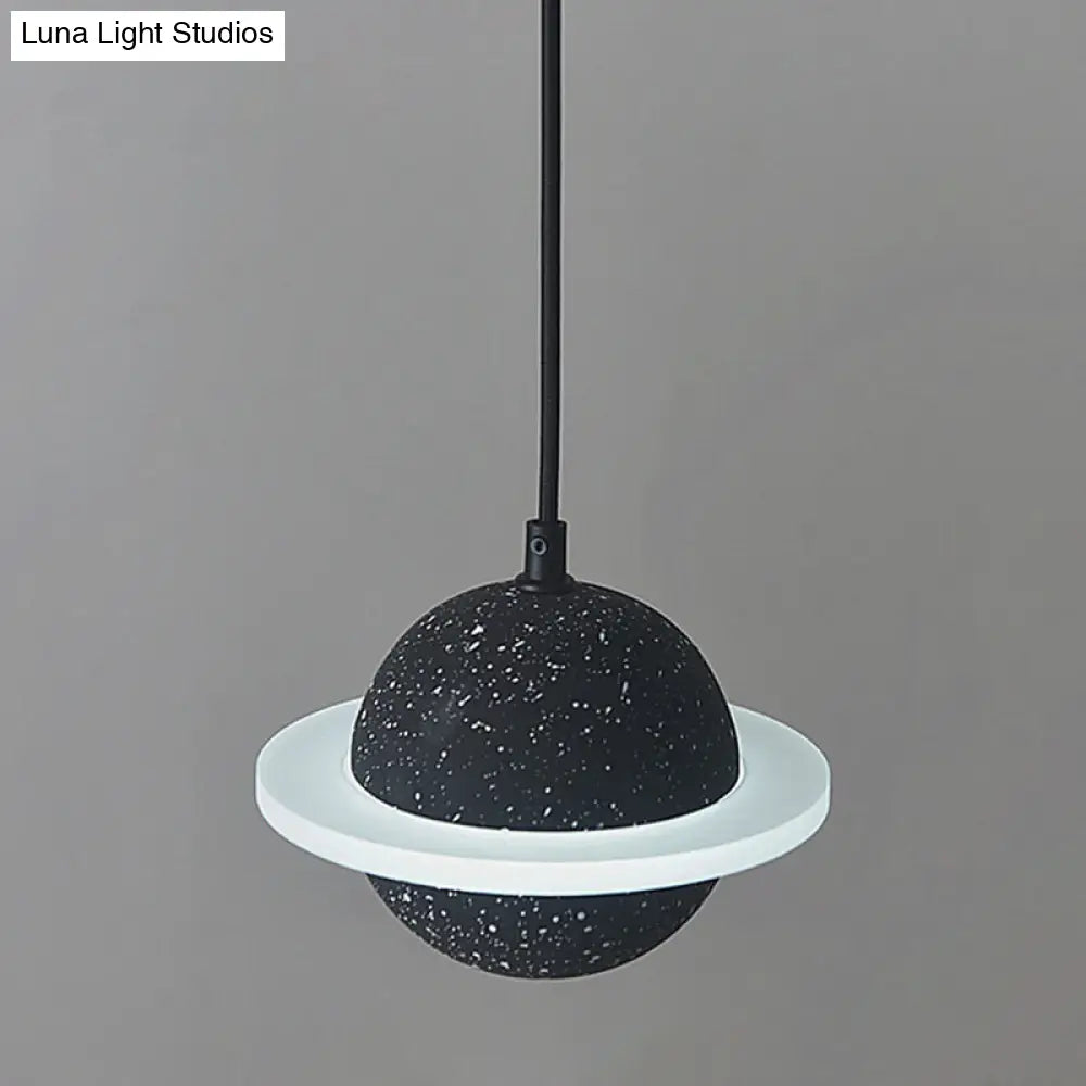 Led Planet Shaped Cement Hanging Pendant Light Fixture For Bedroom - Single Bulb Black