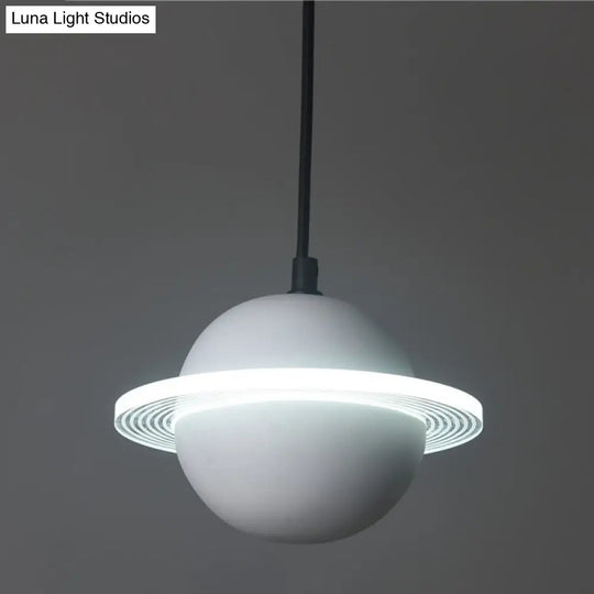 Led Planet Shaped Cement Hanging Pendant Light Fixture For Bedroom - Single Bulb White